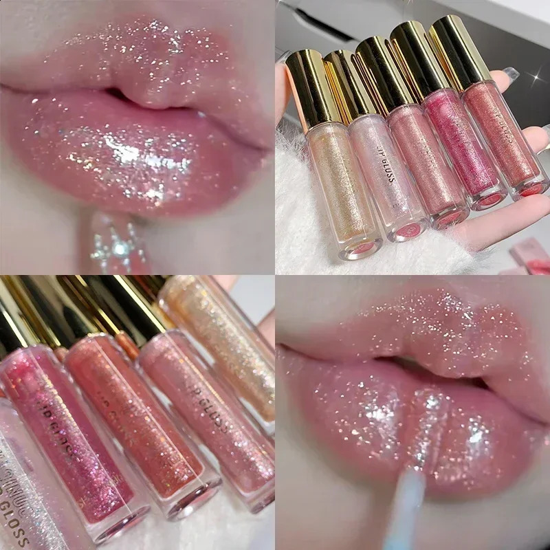 Mirror Pearl Glitter Lip Oil Long-lasting Moisturizing Plumping Gloss Lip Tint Makeup Sparkle Water Light Glaze Liquid Lipsticks 240819