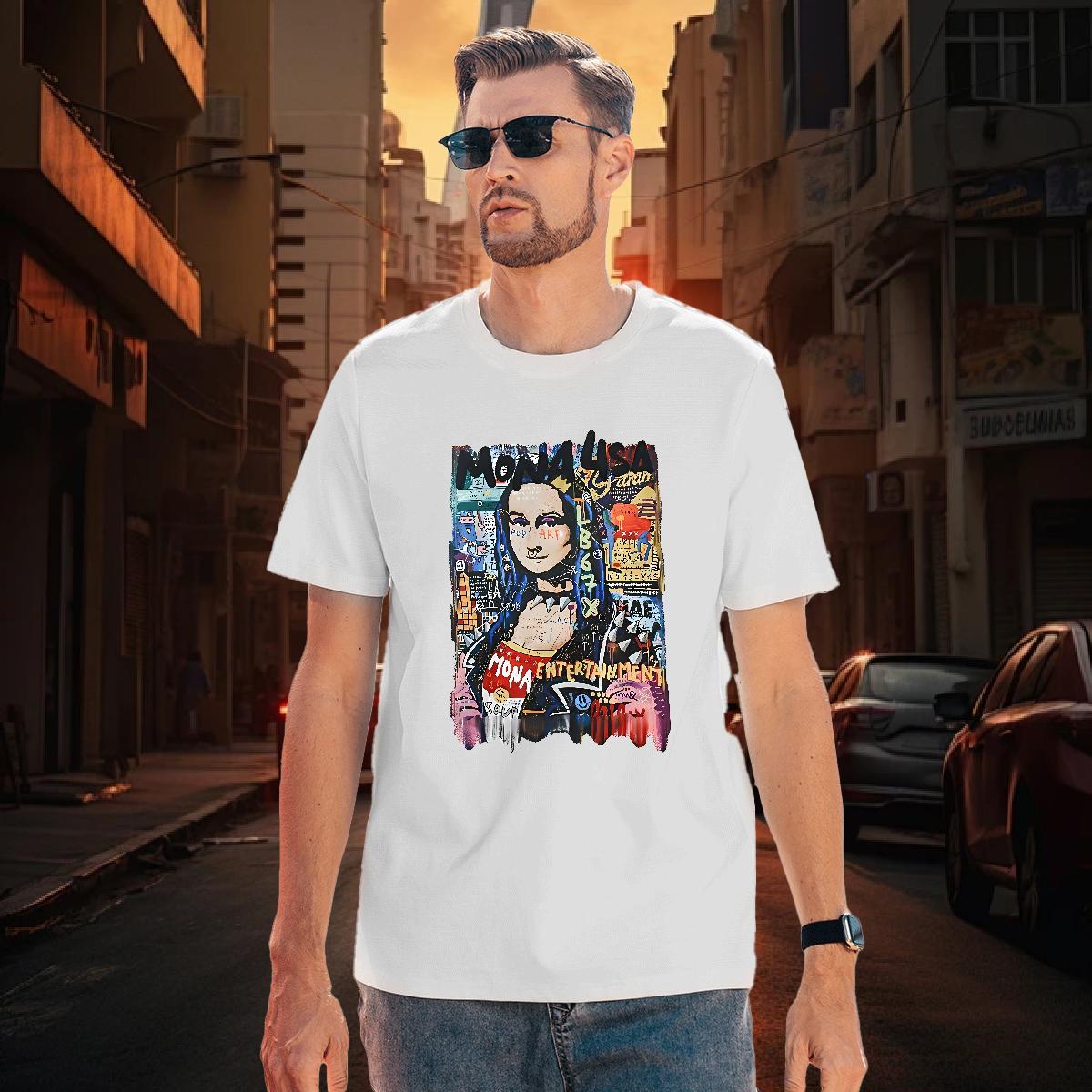 Man T Shirts 230g Cotton Mona Lisa Casual Beach Pure Cotton Custom Cartoon Tshirts Free Shipping Comfortable Tops