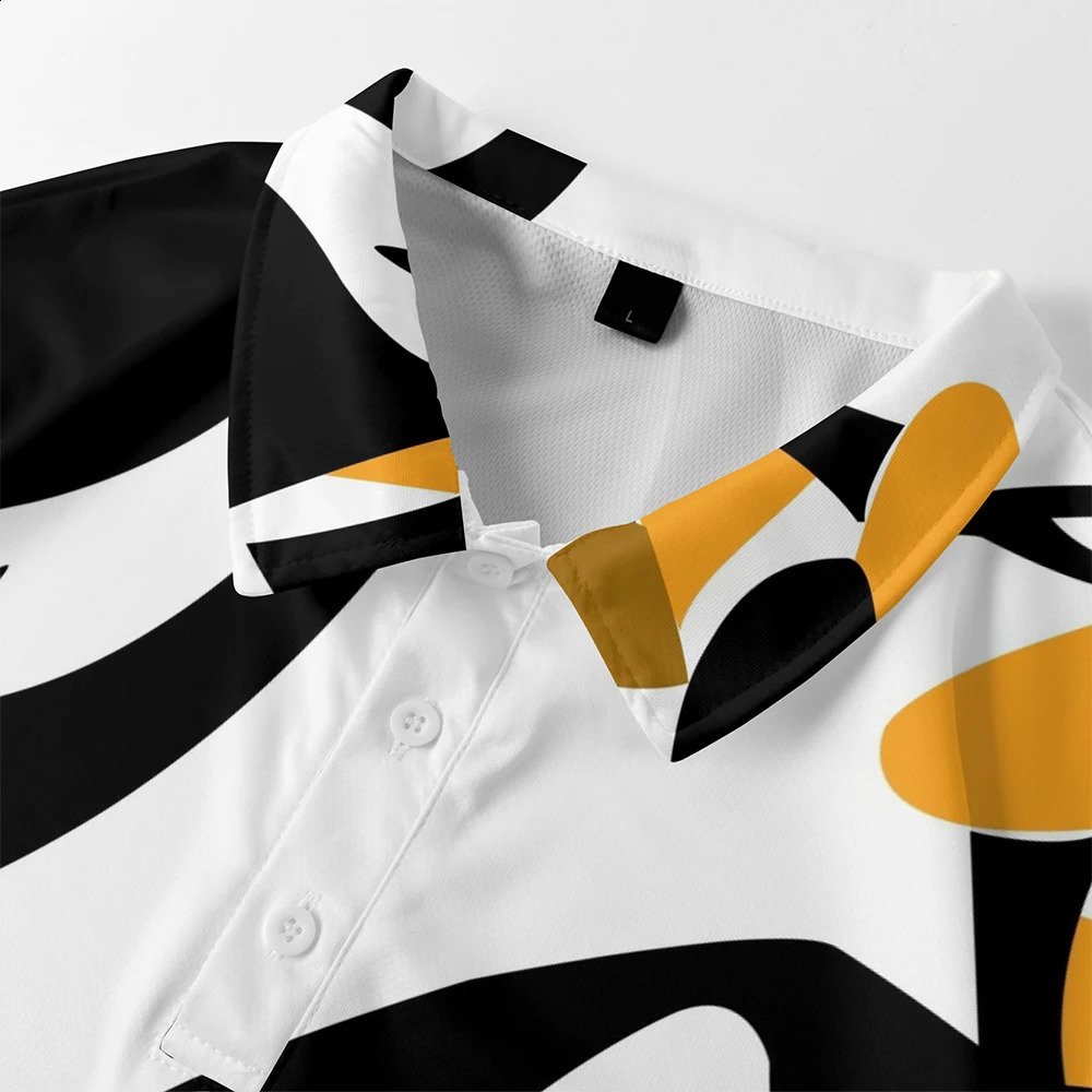 1 mens plus size polo shirt with summer yellow black mixed print casual lapel button suitable for shopping and golf 240820