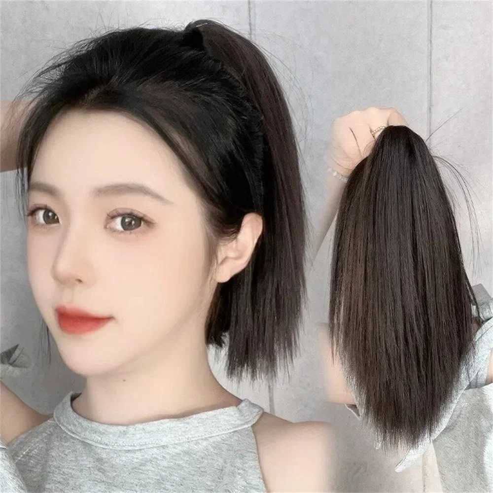 Fashion womens wig 30cm gentle high ponytail hair extension real natural fashion womens short straight hair wig W240817