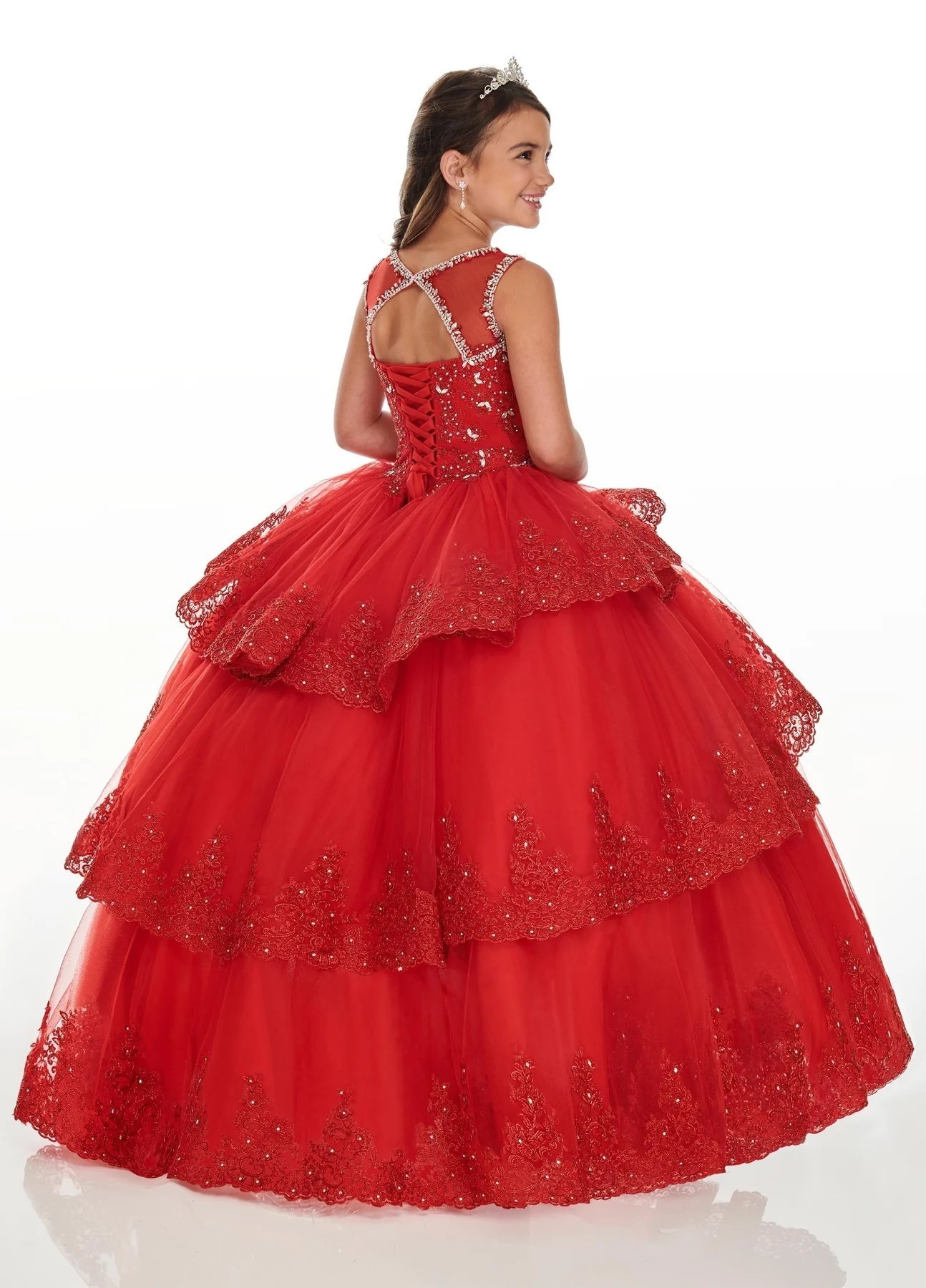Pink Mini Quinceanera Dresses Ball Gown Sheer Tulle Appliques Beaded Long Flower Girl Dresses For Weddings Mexican Charro Pageant Dresses Baby