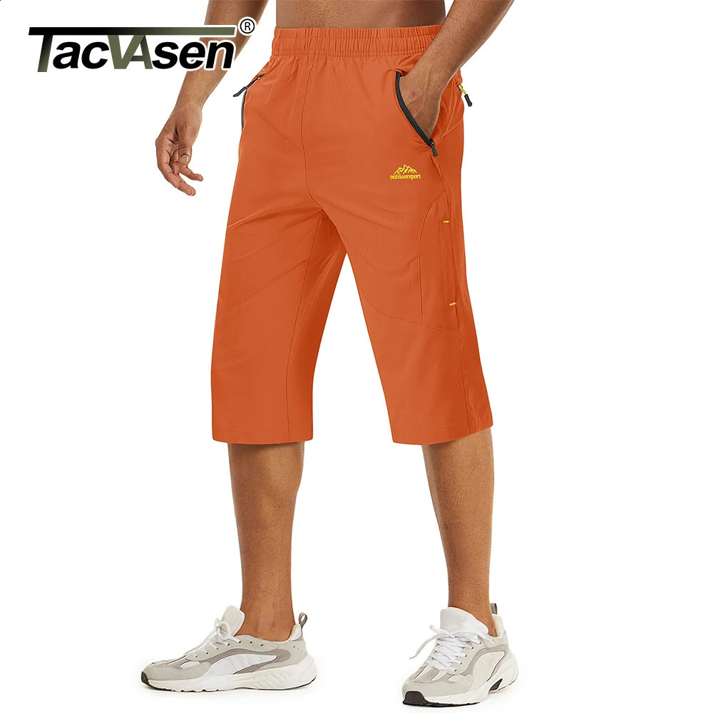 TACVASEN summer 34 long quick drying mens shorts hiking camping mountain work zipper pocket outdoor fishing 240819