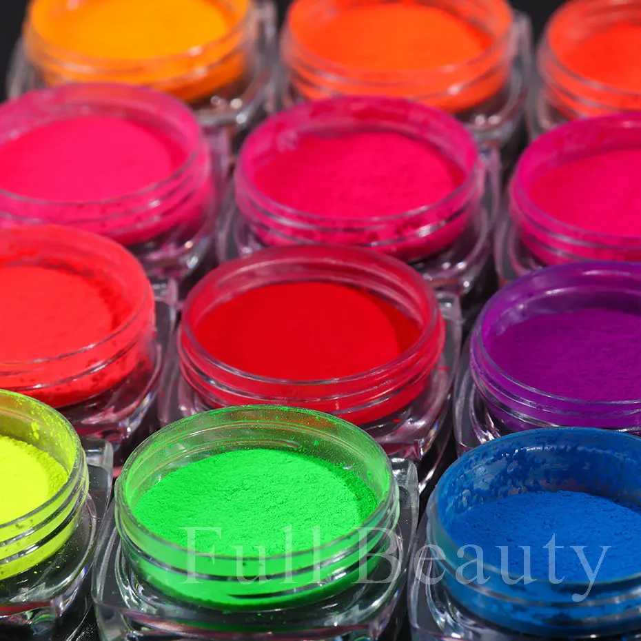 12 Box/Set Neon Phosphor Powder Set Luminous Nail Glitter Powder Pigment Fluorescent Powder Summer Manicure Decorations NFYEXJ240815