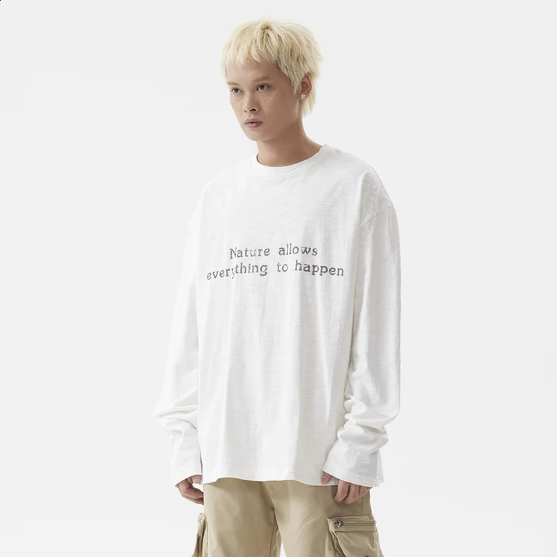 PFNW Male American Lazy Style Printed Letter T-shirt Street Vintage Round Neck Long Sleeve Loose Casual Mens Tops Chic 28W4416 240820