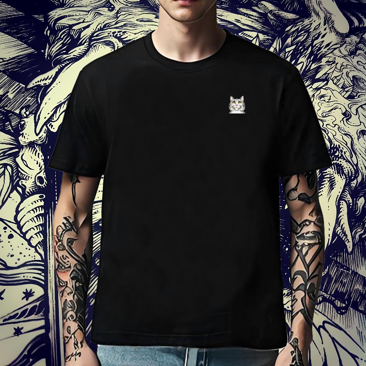 Fashion Design Men Tshirts cat Sports Casual 230g 100% Cotton Tee Shirt Short Sleeve Soft Cool T Shirts Men Cartoon Print