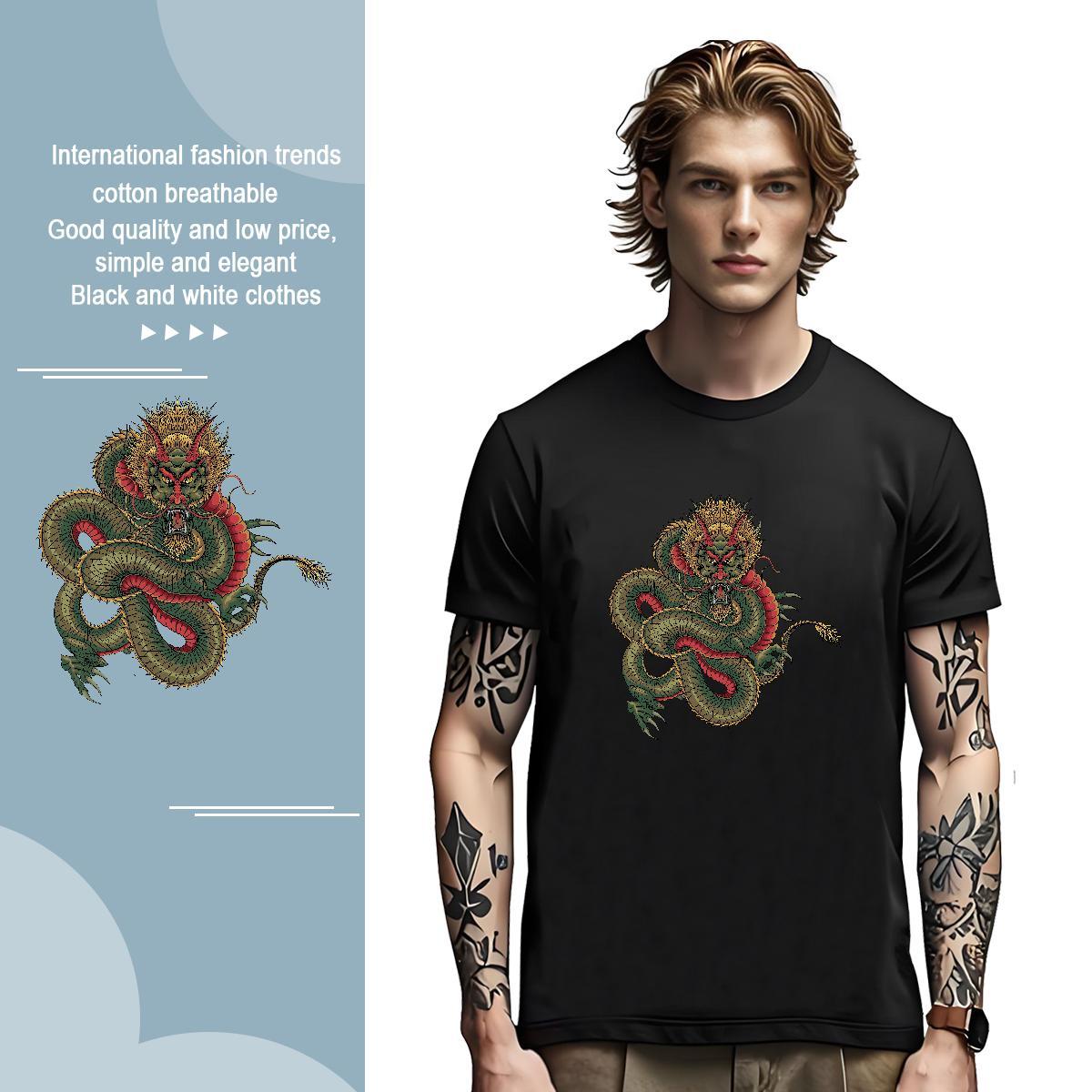 Man T Shirts 100% Cotton 230g dragon Casual Beach Breathable Crew Neck Custom Print Oversized Couples T Shirts 2024 New Loose Clothings