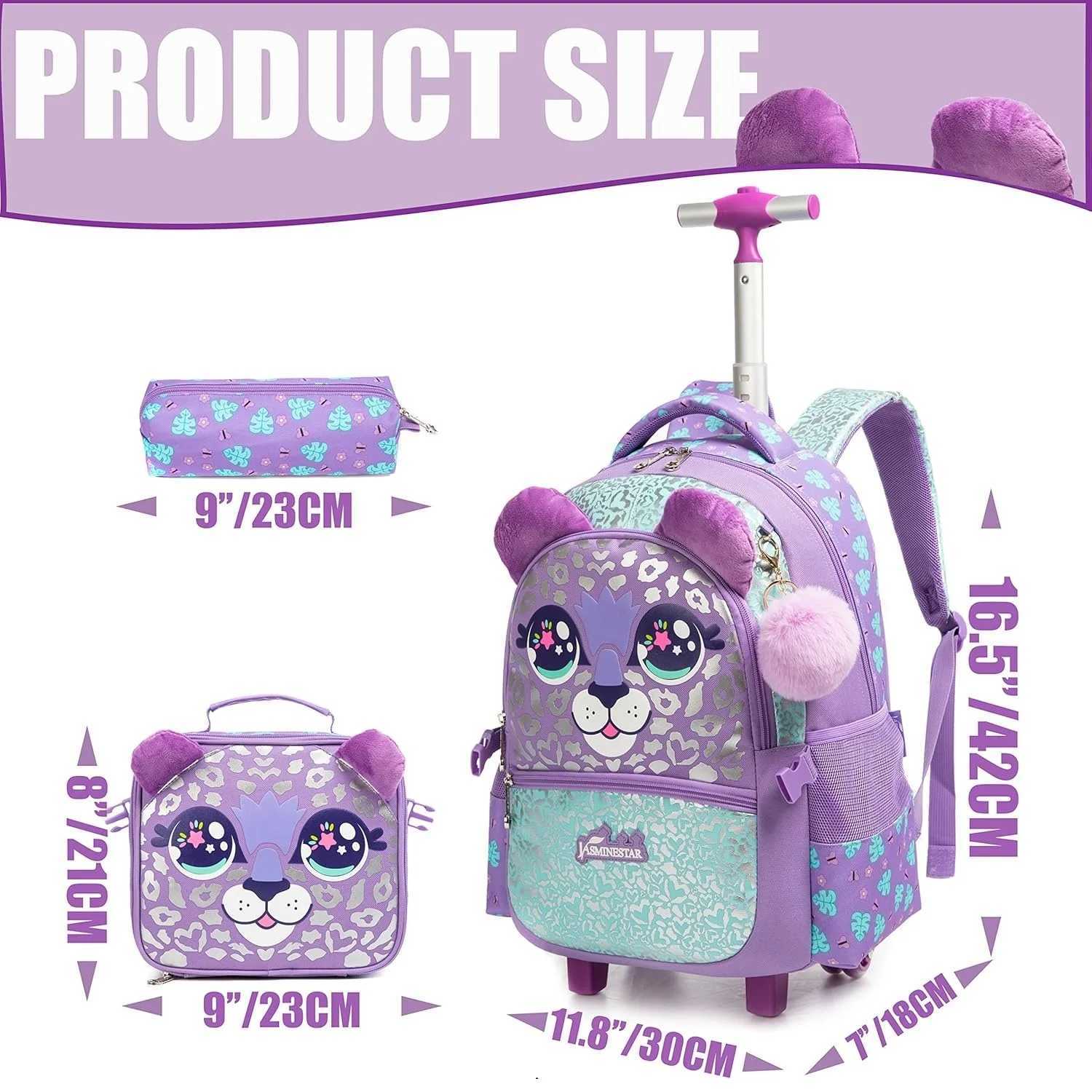 Rolling Backpack for Girls Kids Backpack with Wheels Backpack for Elementary Students Carry on Luggage Bookbag with Roller Y240820