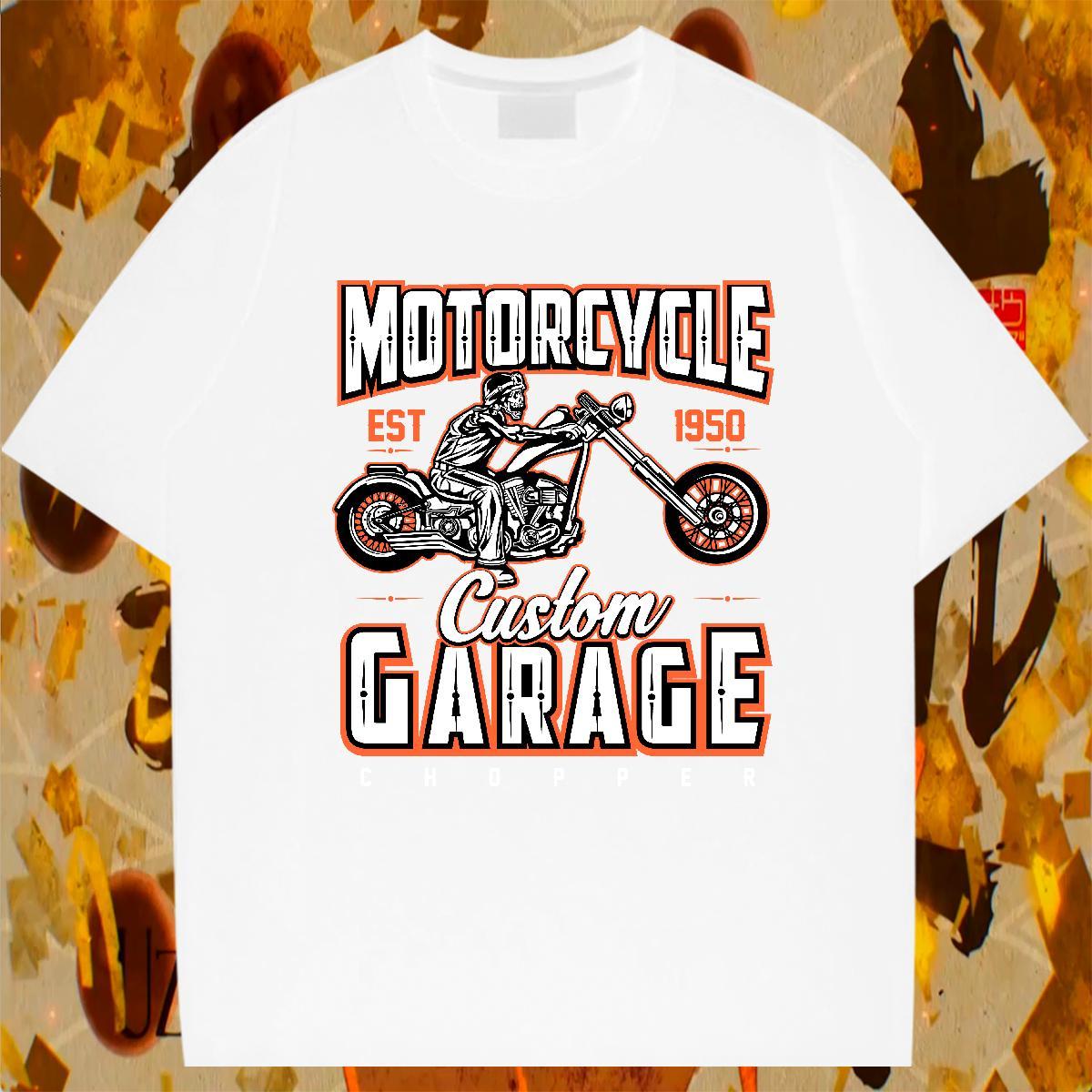 Loose Mens Tshirts High Street Hip Hop 230g Cotton Plus Size Cartoon Breathable Short Sleeve motorbike T-Shirts for Men New Top Tees
