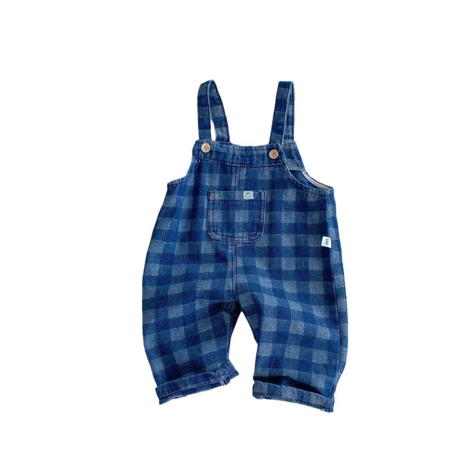 Strappy Pants Spring Autumn New Plaid Pocket High Quality Toddler Boys Suspended Pants Versatile Little Boys Over W240806
