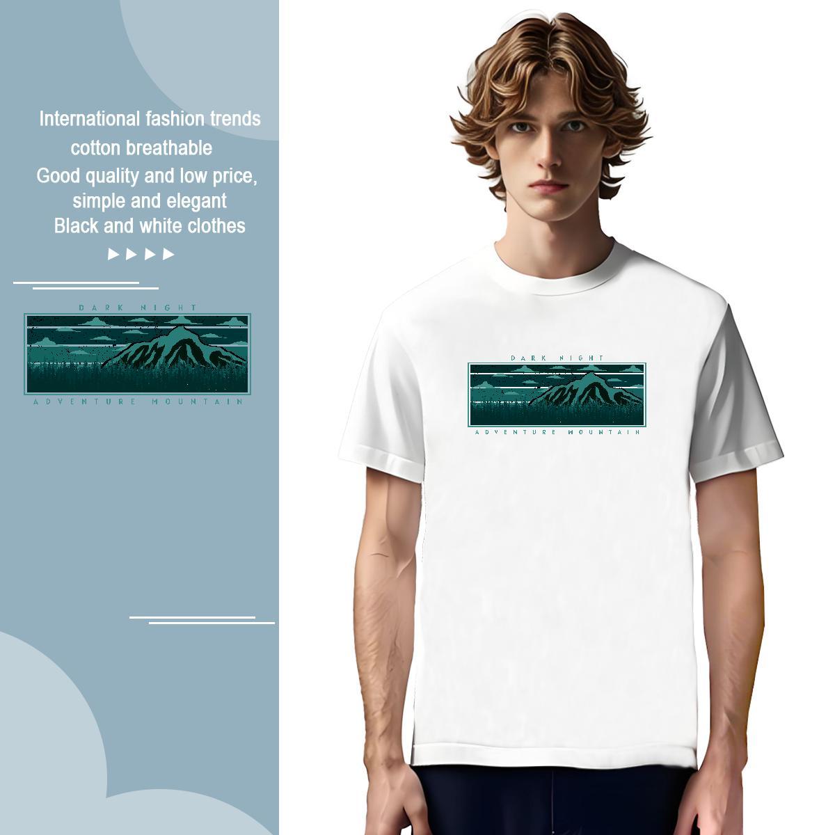 Designer mountains 230g Pure Cotton Men Tops Tees Hip Hop Street Short Sleeve O-Neck T Shirt For Man Customized Black White Top Tees