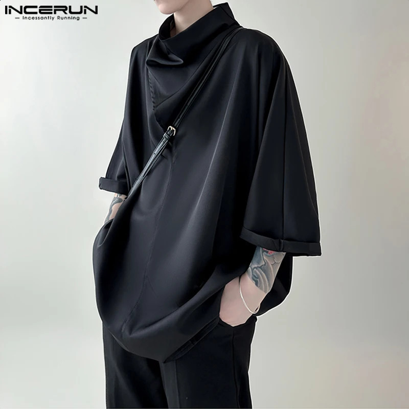 Men Shirt Solid Color Turtleneck 34 Sleeve Korean Casual Men Clothing Streetwear Loose Fashion Irregular Shirts INCERUN 240815