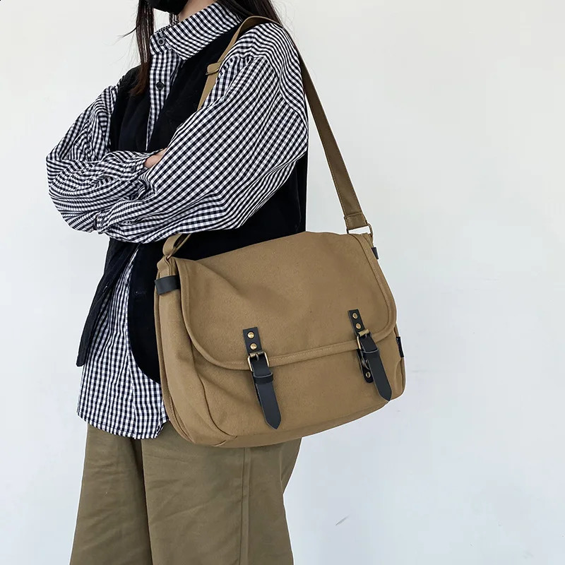 Unisex Canvas Women Shoulder Bag Vintage Large Capacity Satchel Japanese Fashion Matching Shopping Student Tote 240819