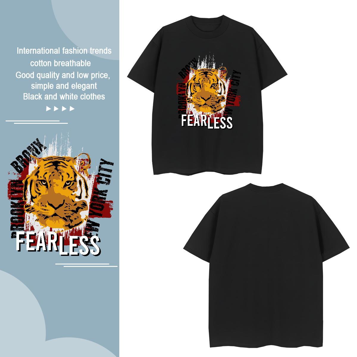 Classic T shirt tiger O Neck Short Sleeves Anime Printing Street Oversized 100% Cotton 230g Men Tshirts 2024 New Tees