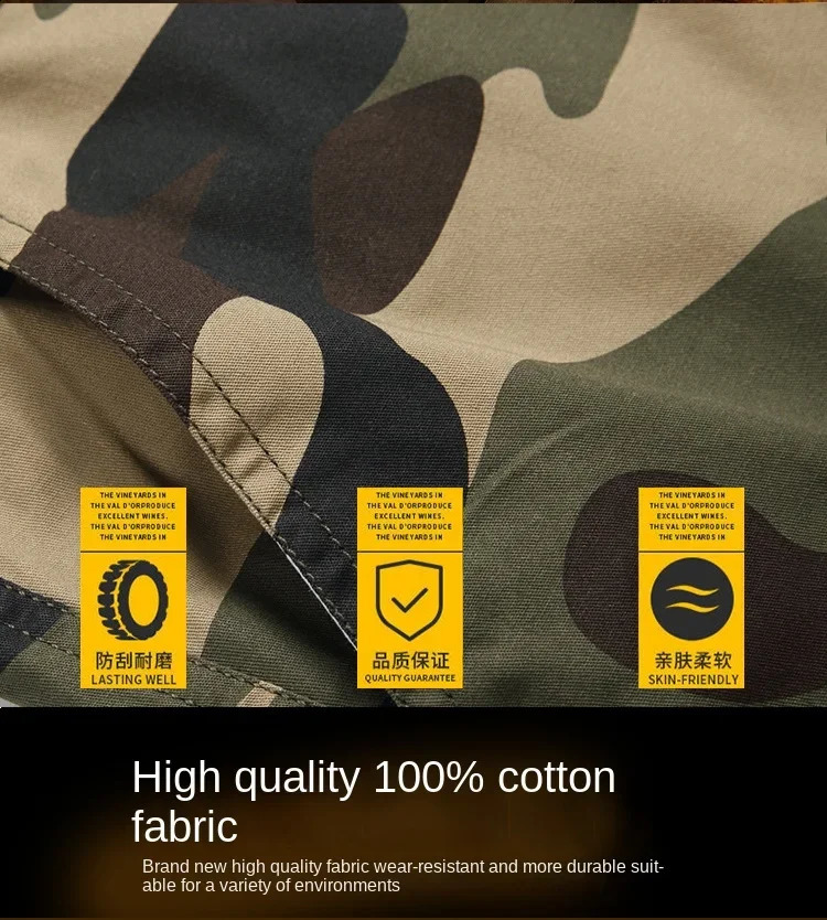 Summer Camouflage Suit Mens Thin Hunting Shirts Jacket and Cargo Trousers Tactical Working Cotton Breathable Multi-Pocket Suit 240819
