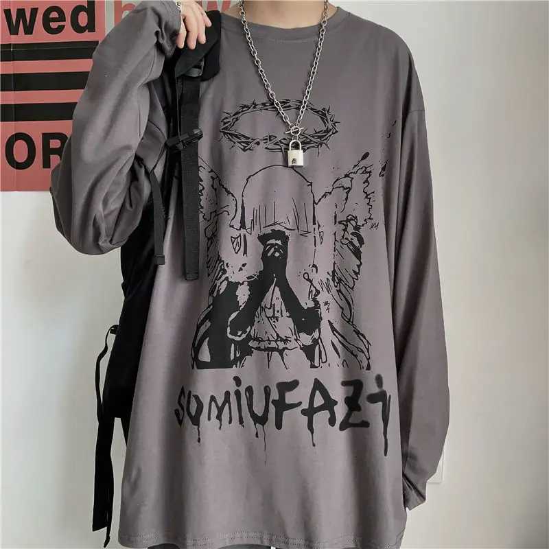 T shirt for men Autumn mens clothing Long Sleeve T-shirt O-neck oversize Tee Oversized Gothic Dark Academia Y2k Tshirt Male TopXJ240819