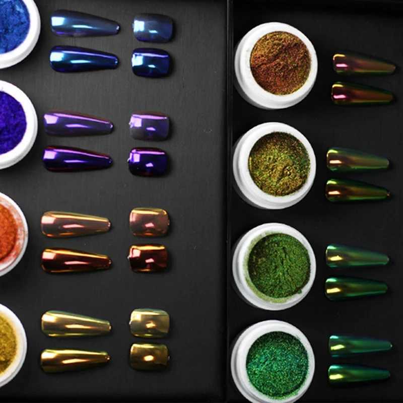 13 Colors Glitter Magic Mirror Nail Powder Chameleon Polarizing Nail Glitter High-Light Nail Art Pigments DIY Manicure DustXJ240815
