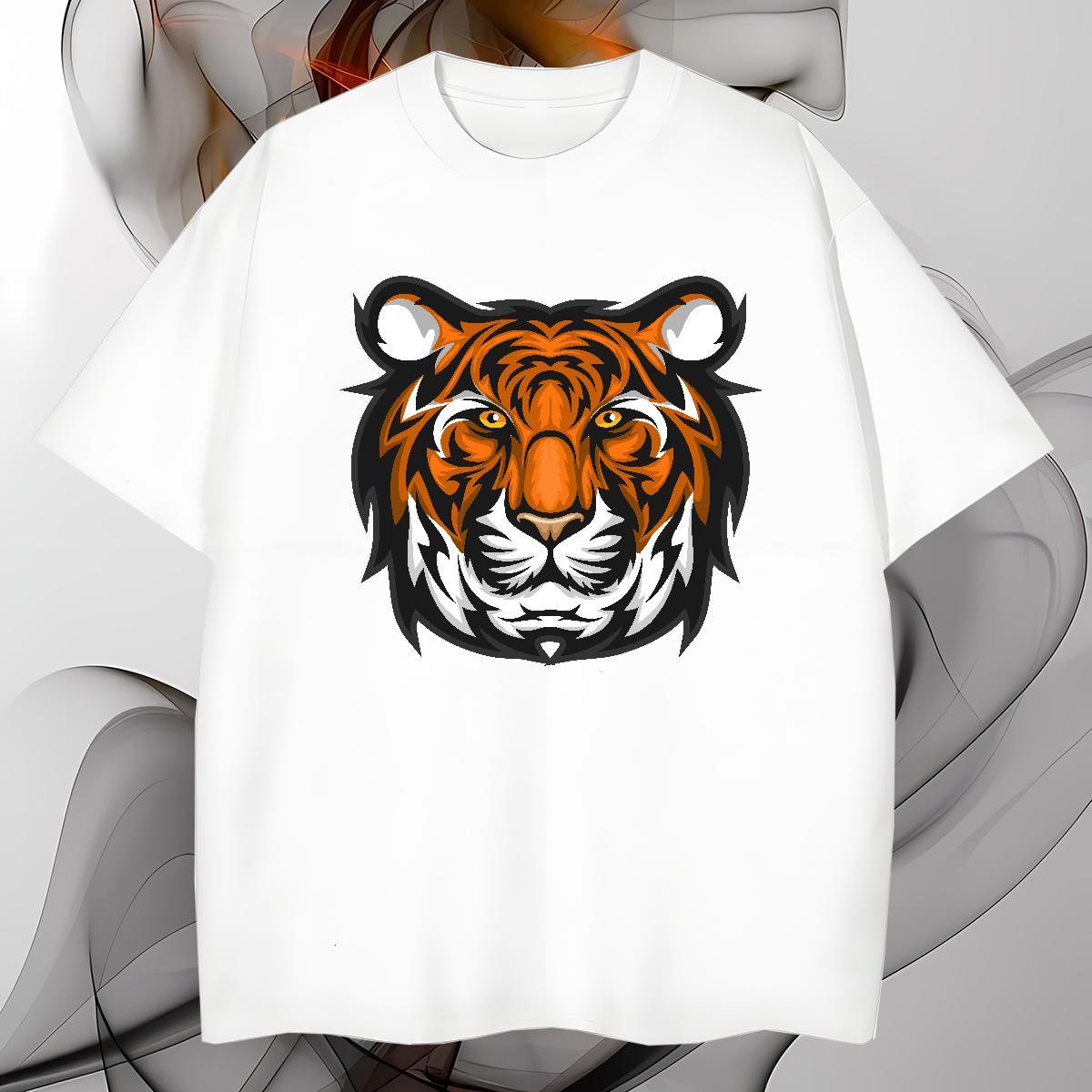 Loose Fit Men T Shirts tiger Breathable Crew Neck Street Wear Black White 230g 100% Cotton Men Tops Tees New Tshirts