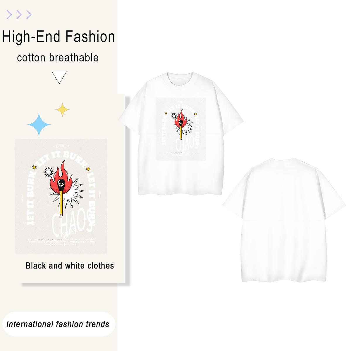 Designer fire 100% Cotton 230g Men Clothes T-Shirt Outdoor Pure Cotton T-Shirts for Men Designer Fashion DIY Wear