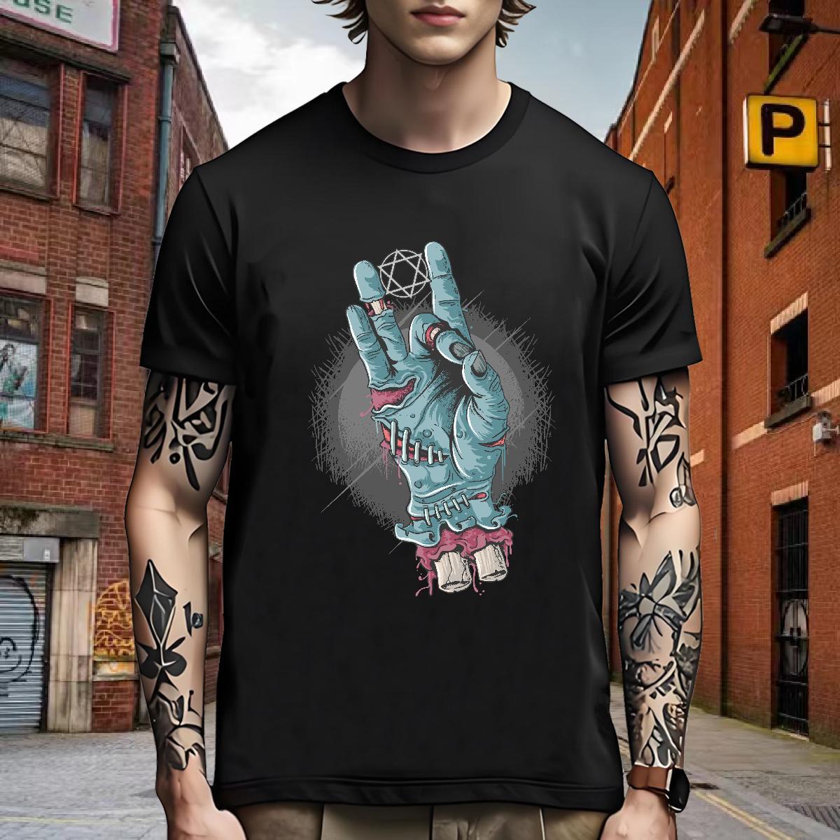 Cool Design Mens T Shirts hand Breathable Short Sleeve Casual Beach Skull 230g 100% Cotton Men Tops Tees Stylist Clothes