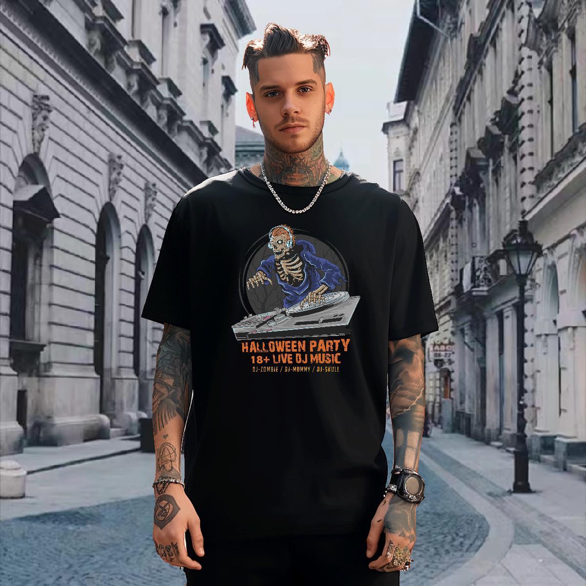 Brand T-Shirts skull Breathable Short Sleeve High Street Hip Hop Floral Print 230g Cotton Men Tshirts DIY Tops