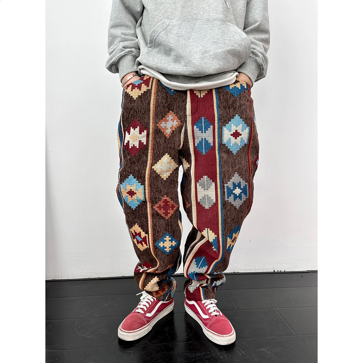 American Streetwear Geometric Pattern Casual Pants Men Clothing Ethnic Style Jacquard Cargo Trousers Harajuku High Quality Pants 240814