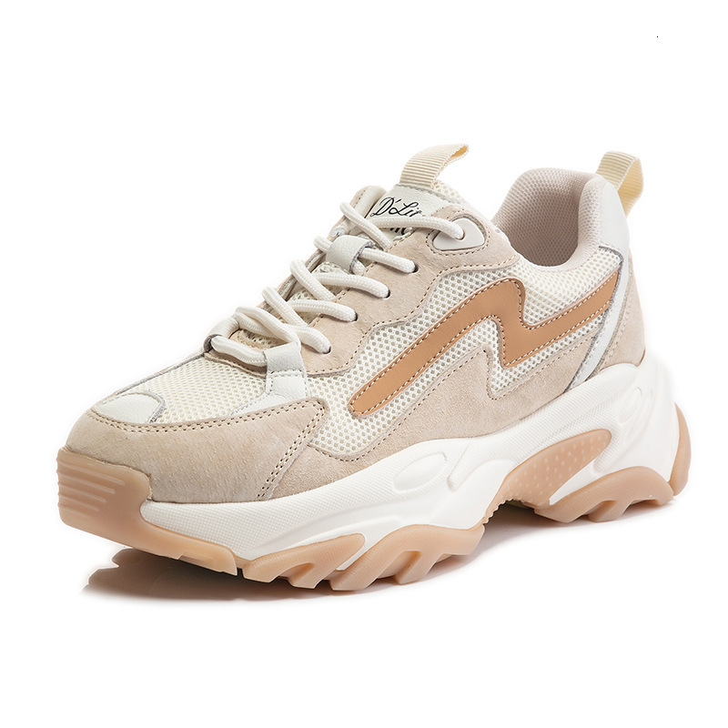Ddmysports Absorbing Film Dad Autumn Winter New Thick Sole Elevated Running And Sports Women S Genuine Leather Casual Shoes Trend OUTDOOR