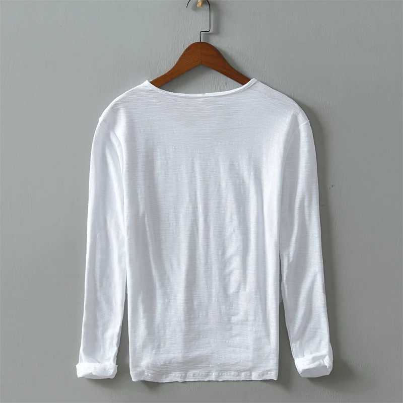 Autumn and spring long-sleeved solid cotton t shirt men brand casual comfortable t shirts for men simple round neck tshirt mensXJ240819
