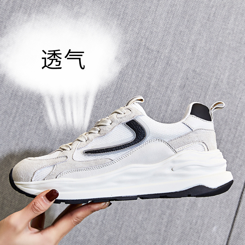 Ddmysports Spring New Top Layer Pig Skin Running With Absorbing Film Sole Dad Thick Sports Mesh Shoes Genuine Leather Women S OUTDOOR