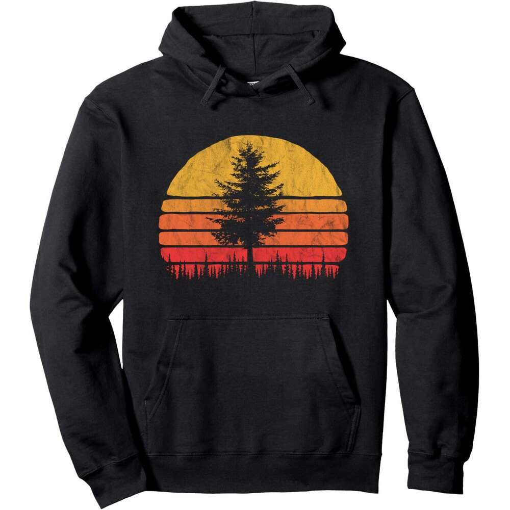 Hoodie for Mens Womens Retro Sun Minimalist Pine Tree Design - Graphic Hoodie Hoodies sweatshirt pullover jacket Long sleeve
