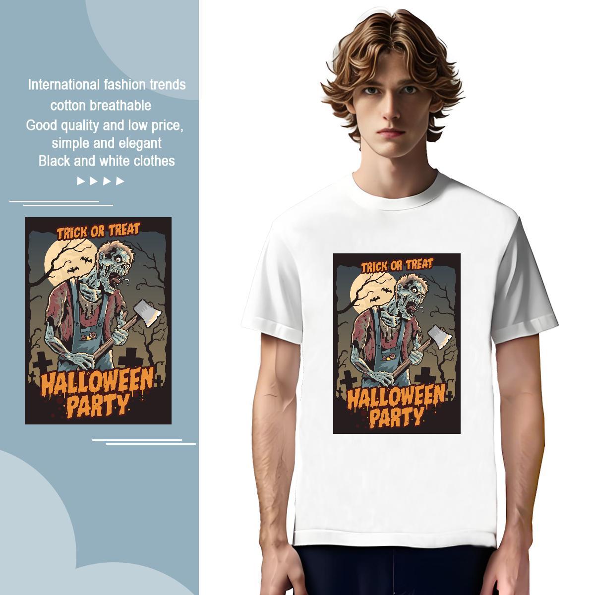 Comfortable T Shirts Men halloween Breathable Short Sleeve Street Casual Black Oversized 230g 100% Cotton Men Tees Custom Tops Tees