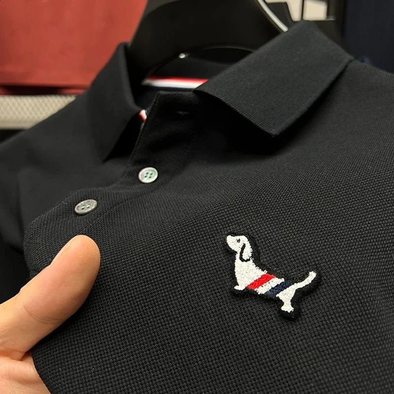 High fashion n dog embroidery polo shirt mens short sleeve T-shirt summer 100% cotton breathable loose casual Paul shirt 240820