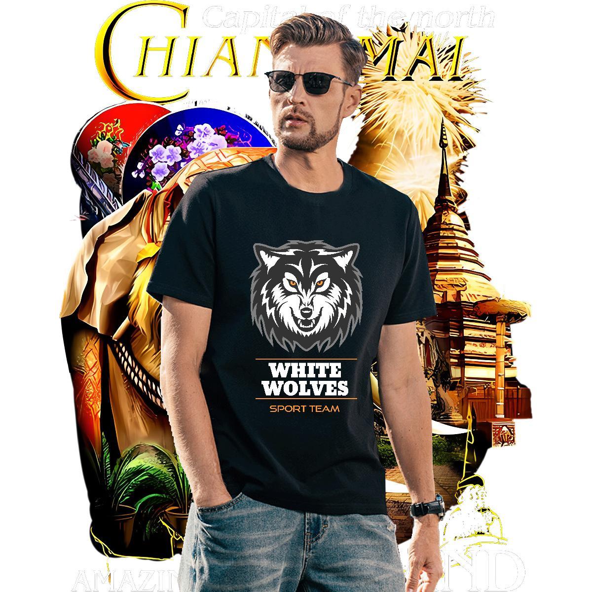 Loose Fit Man T Shirts wolf O Neck Short Sleeves Home Outdoor Plus Size Cartoon 230g Cotton Men Clothes T-Shirt Fashion Casual Wear