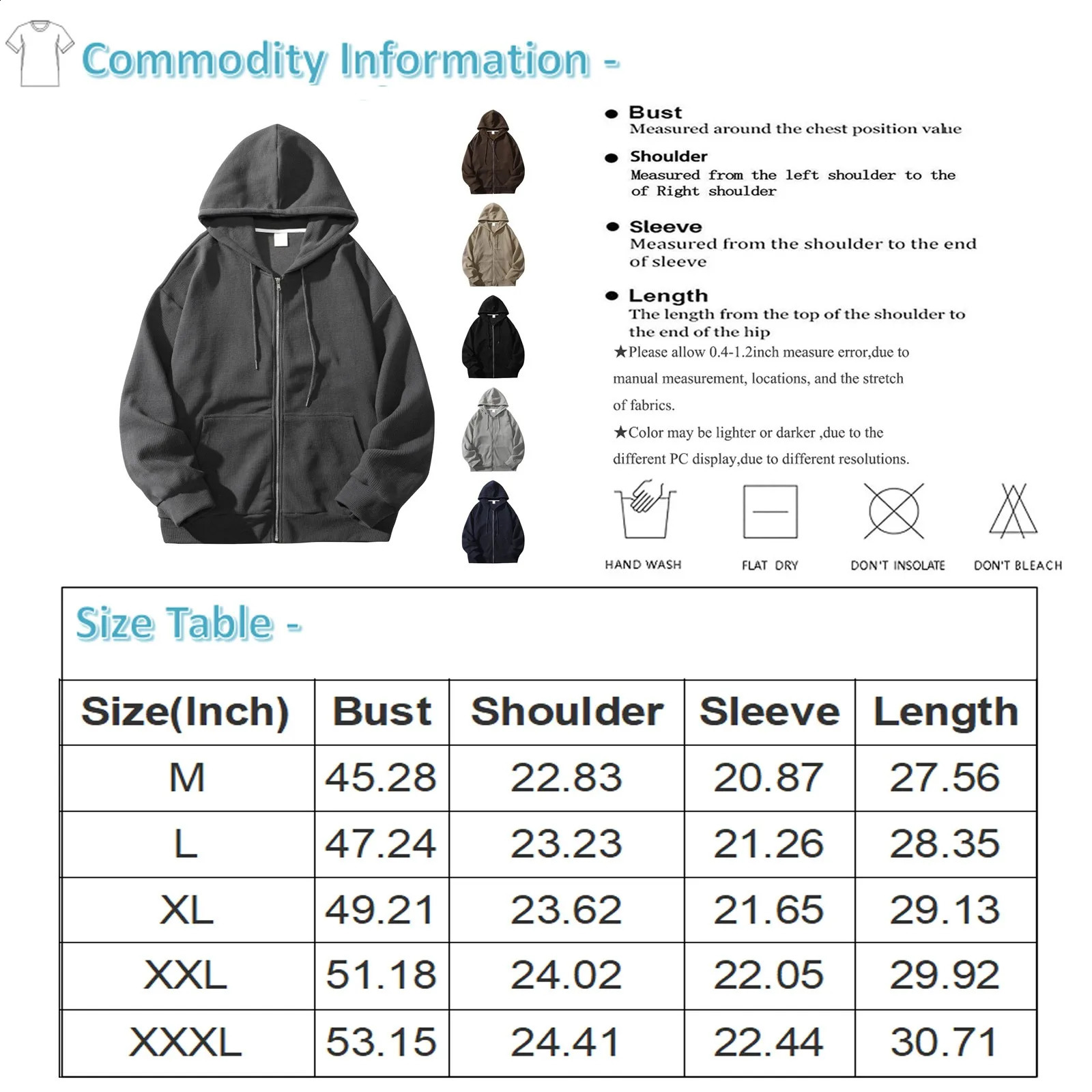 Solid Print Hoodie Men Retro Zip Up Long Sleeve Loose Jacket Coats Harajuku Casual Daily Hooded Sweatshirt Y2k Streetwear 240819