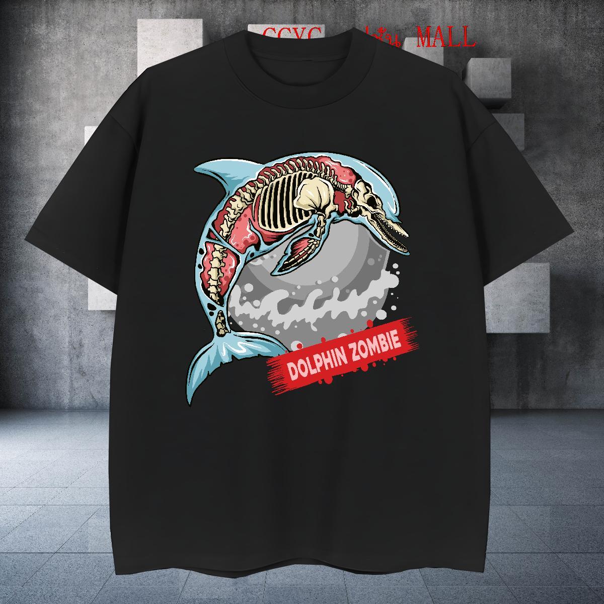 Cool Design T Shirts Men dolphin Breathable Soft Hip Hop Custom Big Size 230g Cotton Couples T Shirts 2024 Top Tees