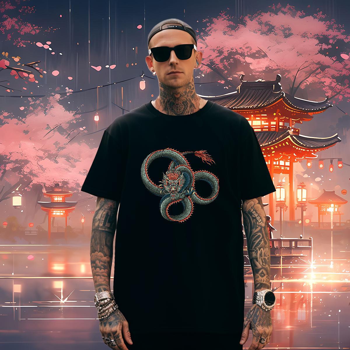 Soft dragon T-Shirts Sports Casual Men Tops Tees 230g Pure Cotton Designer Short Sleeve O-Neck Cartoon Print Tees Shirts