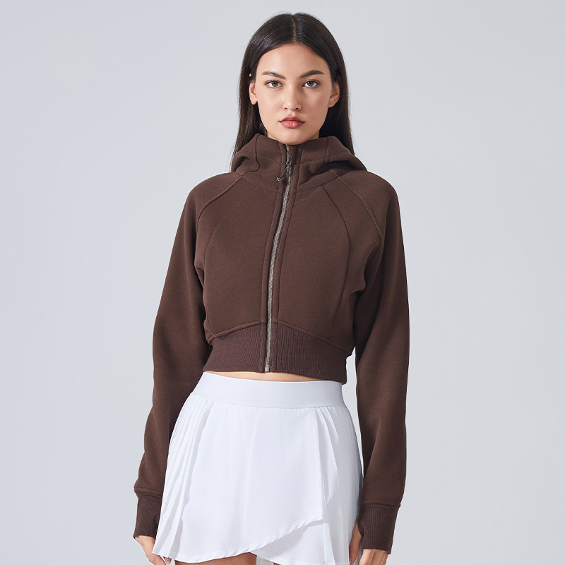 2025--Womens Autumn Hoodies Sweatshirt Yoga Zipper Jacket Ladies Gym Workout Coat Fleece Loose Workout Pullover