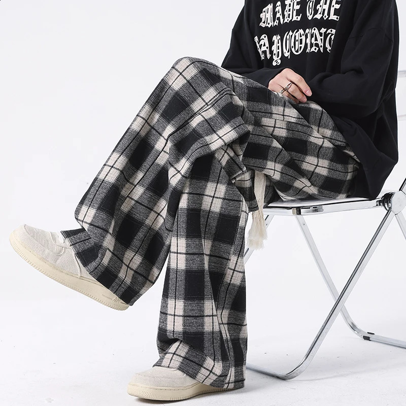 Told Tale Plus Size Spring Casual Plaid Pants Men Wide Leg Couple Straight Pantalones Harajuku Mopping Oversize 8XL 7XL 240819