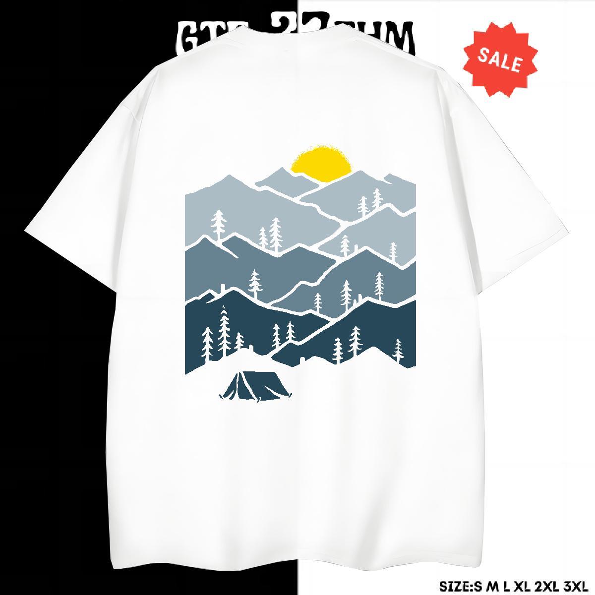 Comfortable Tshirts Sports Casual 230g Pure Cotton Cartoon Printing L-4XL O-Neck Short Sleeve mountains Men T Shirts Classic Casual Clothes