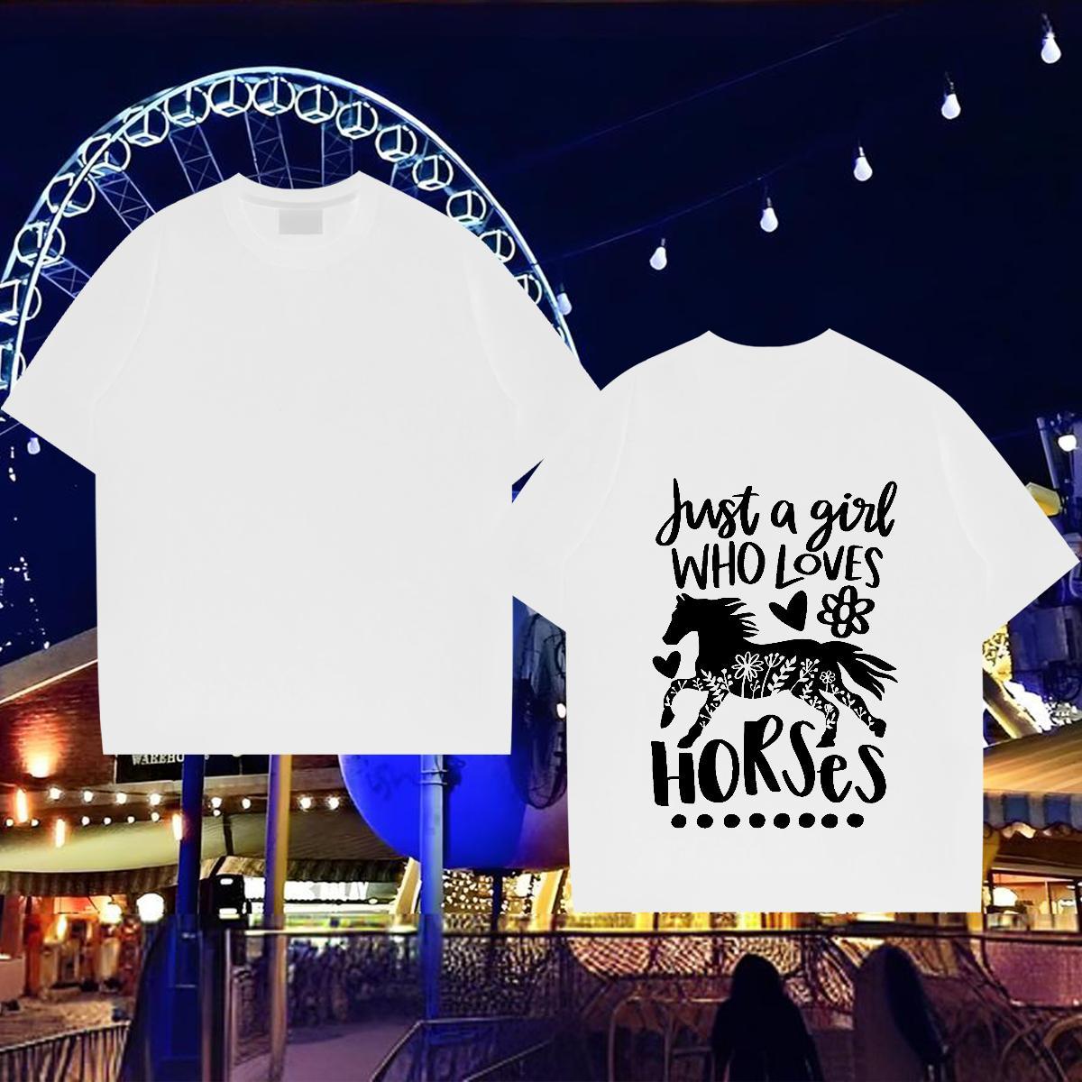 2024 Summer Couples T Shirts horse Outdoor 230g 100% Cotton Tshirts Breathable Soft Brand T Shirt For Man Graphic