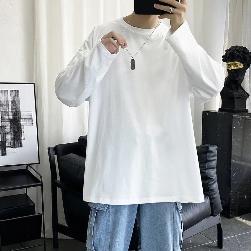 Men Long Sleeve T-shirts Autumn Male Simple n Solid Basic Oversize 5XL Soft Cozy High Quality All-match Korean Fashion Chic 240820