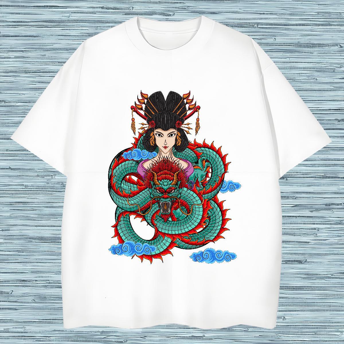T shirt 230g Cotton dragon Casual Beach Round Neck Short Sleeve Plus Size Custom Men Tops Tees Classic Casual Brand Tees Shirts