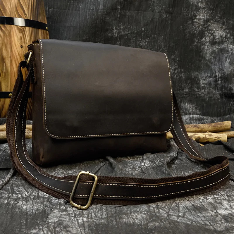 Vintage Crazy Horse Leather Mens Briefcases Laptop Bag Office Bags for Men Cover Messenger Bags Mens Leather Bag Computer Bags 240819