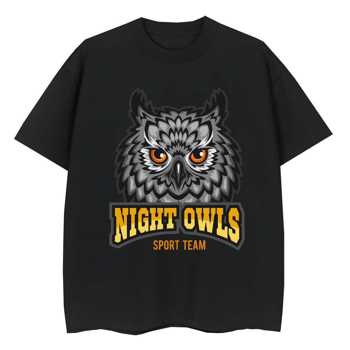 Classic Men T Shirts owl Round Neck Short Sleeve Daily Outfit Black White 100% Cotton 230g Men Tees New Top Tees