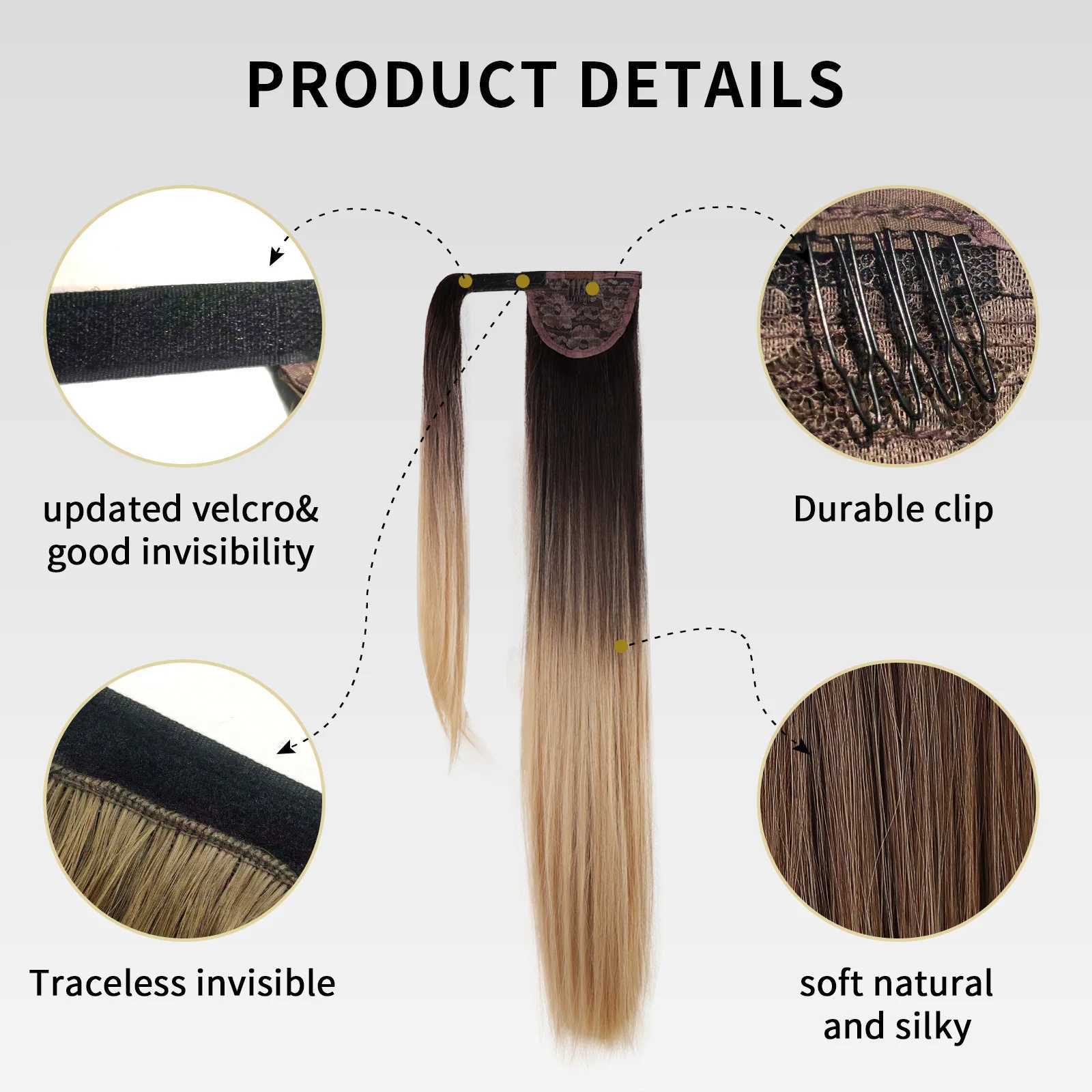 HAIRCUBE long straight clip on ponytail female hair extensions black to blonde brown Ombre synthetic ponytail wig W240817