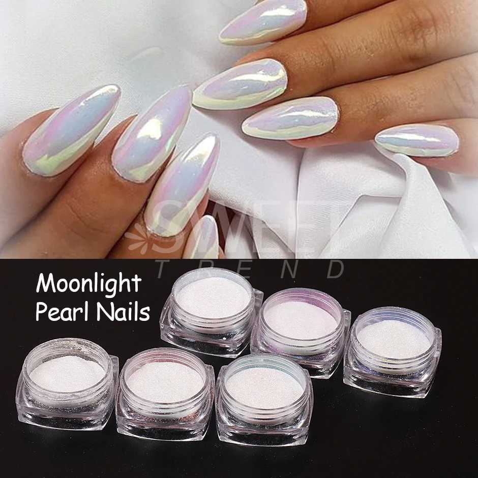 1Box Moonlight Pearl Nail Powder Shimmer Mirror White Chrome Nail Pigment Rub Mermaid Glitter Dust Polish For Manicure JI8016XJ240815
