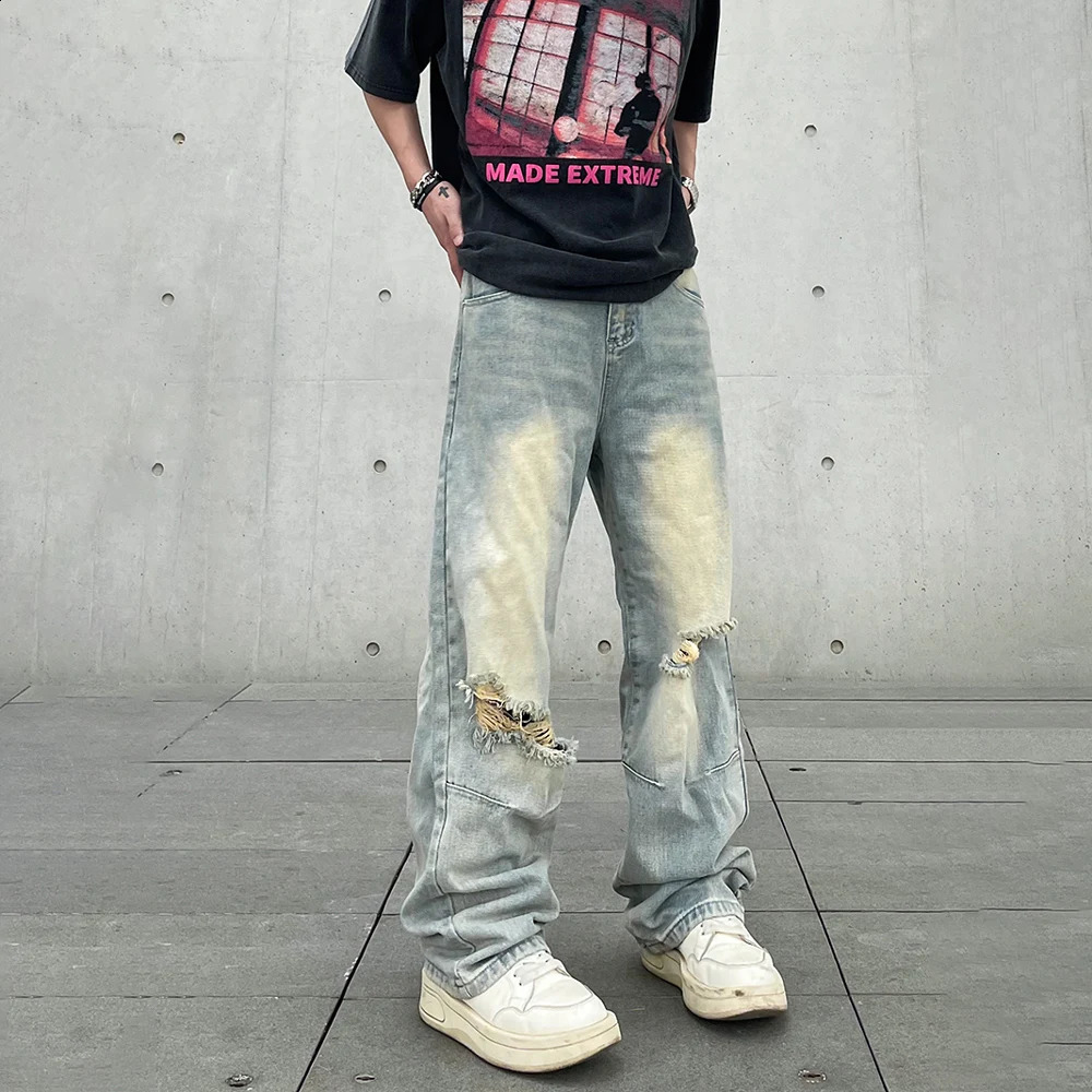 Ripped Jeans Men Baggy Streetwear Hip Hop Oversized Wide Leg Vaqueros Pantalones Hombre Loose Street Trousers Y2k Denim Pants 240819