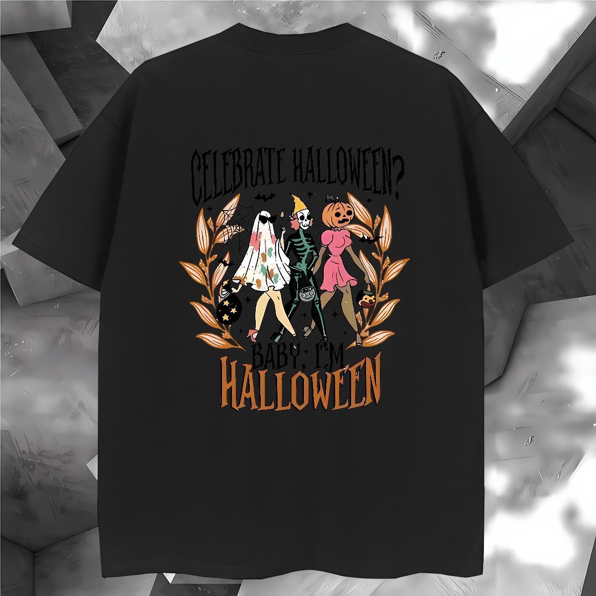 2024 New Mens Tshirts halloween Summer Casual 230g Pure Cotton Tee Shirt Breathable Short Sleeve Cool Design Men T Shirts Custom Print Oversized