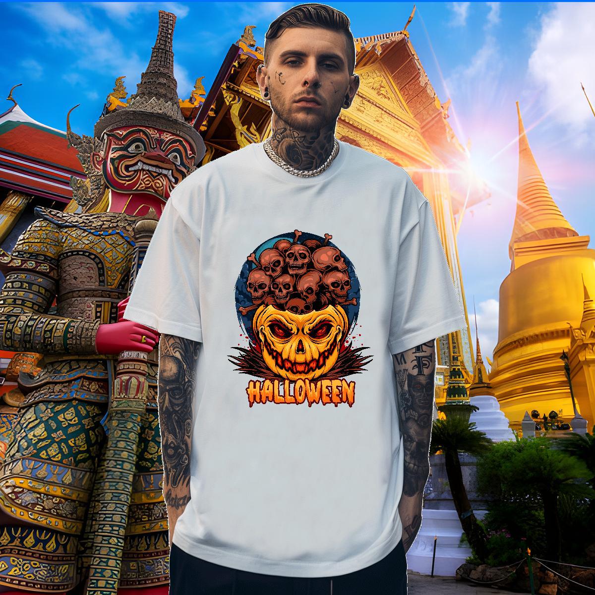 Soft Mens T Shirts pumpkin O-Neck Short Sleeve Street wear Hip Hop DIY Logo Oversized 230g Cotton Tshirts Customized Wear