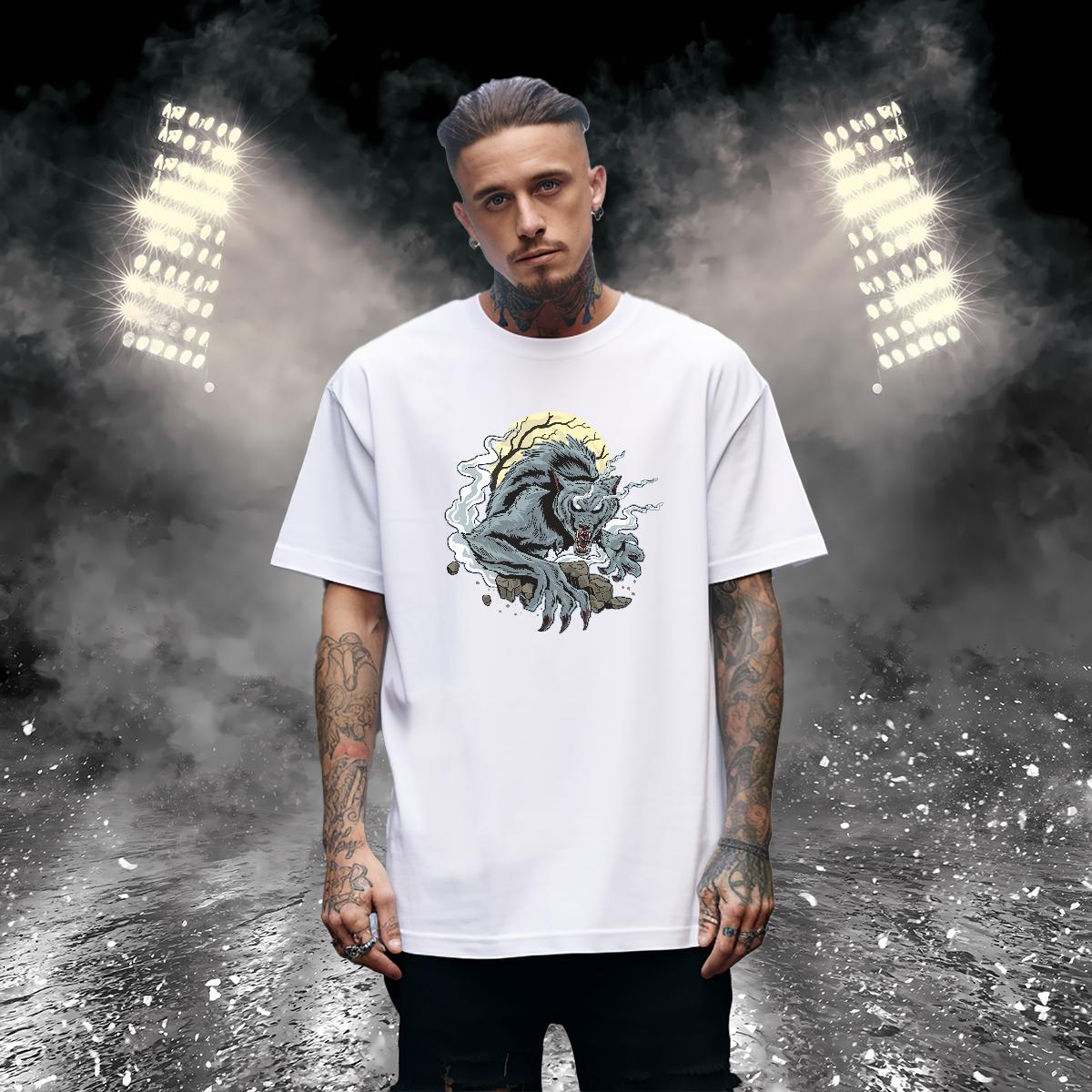 Loose T Shirts Men moon O Neck Short Sleeves Hip Hop Street White Plus Size 230g Cotton Tshirt for Man Woman Factory Direct Wear