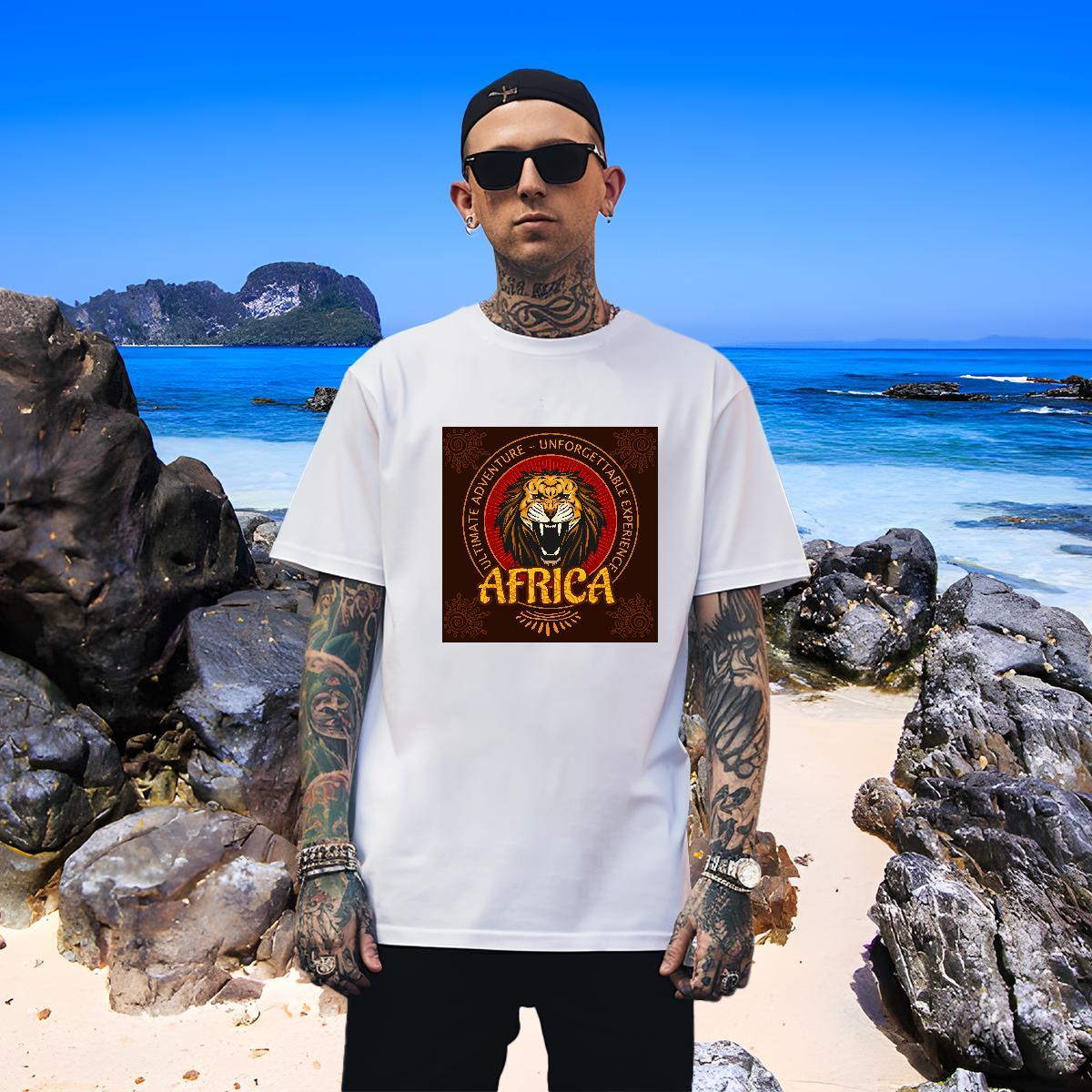 Popular Mens T Shirts lion Round Neck Short Sleeve Street Custom Cartoon 230g Pure Cotton Couples T Shirts Classic Casual Tops Tees